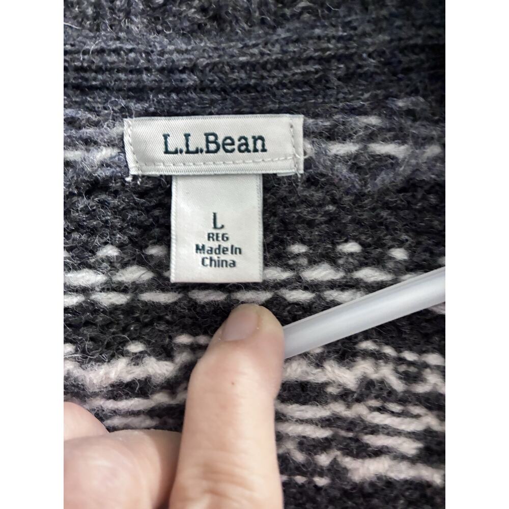L.L. Bean Women's Open Cardigan Fair Isle Gray Lambswool Size Large - Picture 4 of 9